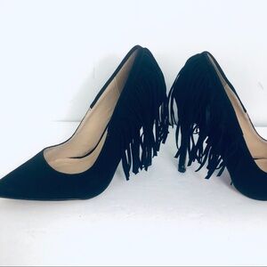 Chase & Chole‎ Black suede fringe heels size 8